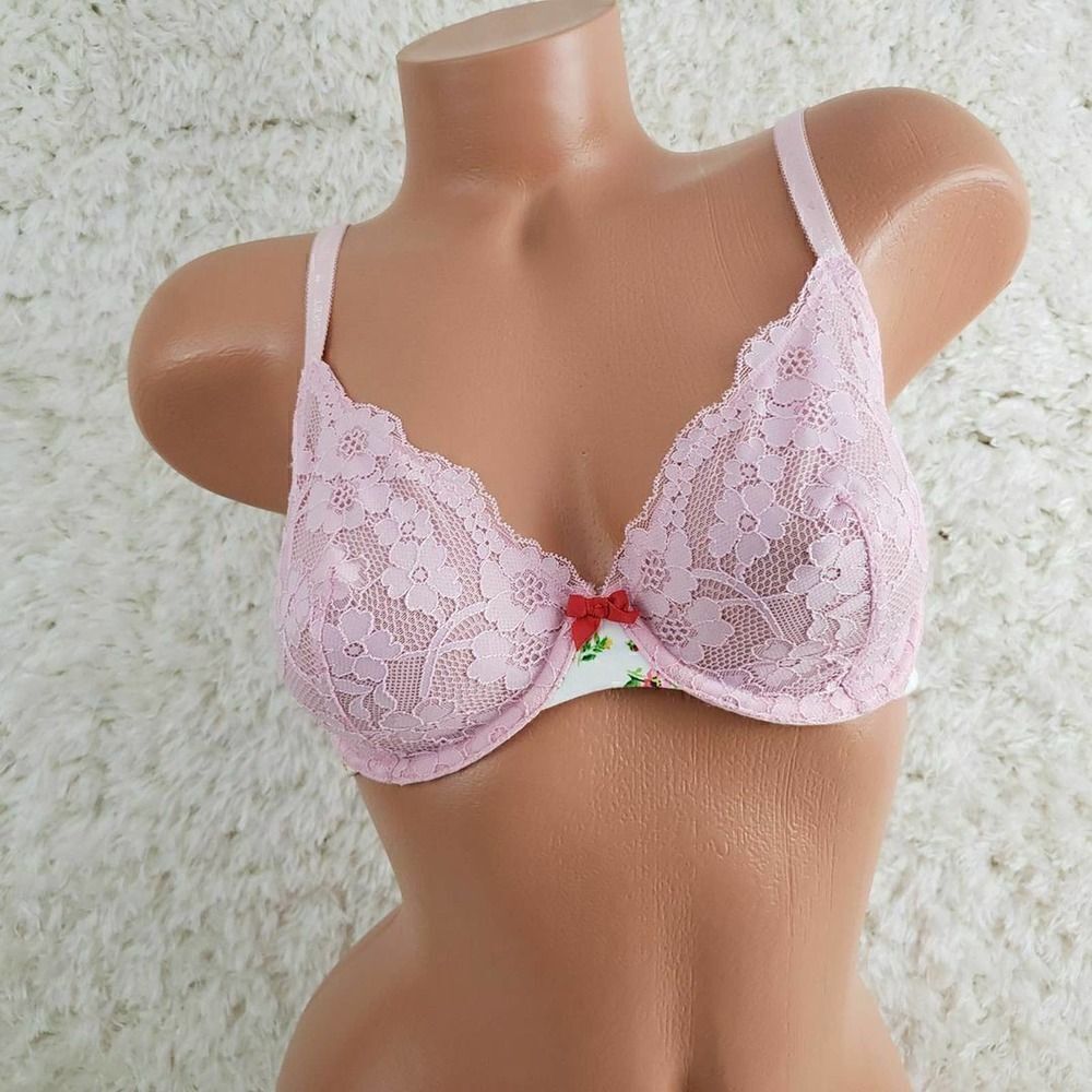 VS 32DD Lavender Lace Floral Center Unlined Demi Sexy Bra